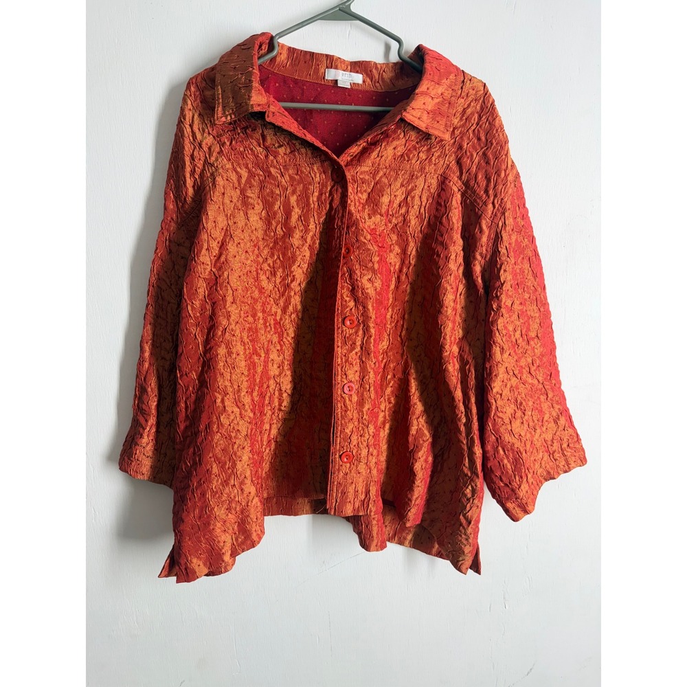 Erin by Erin Levine Burnt Orange Crinkle Texture Button Down Shirt Plus Size 3X